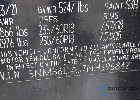 2022 Hyundai Santa Fe z USA, uszkodzony, nr VIN 5NMS6DAJNH395842